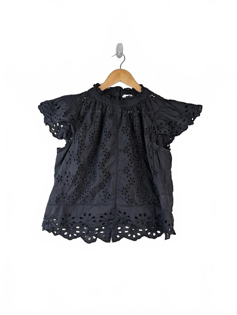 Jennifer & Grace Black Eyelet Cotton Blouse Size L